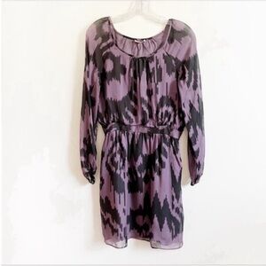 Shoshanna blouson dress purple black abstract silk pockets